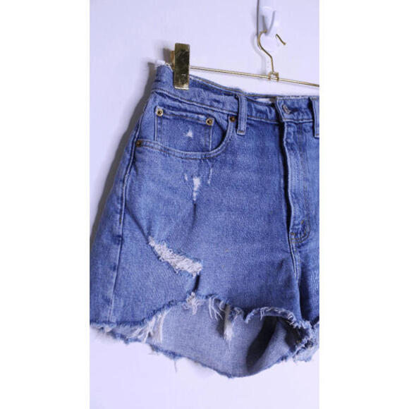 AF Blue Denim High Waist Distressed Shorts - 28 / 6 - Picture 3 of 3